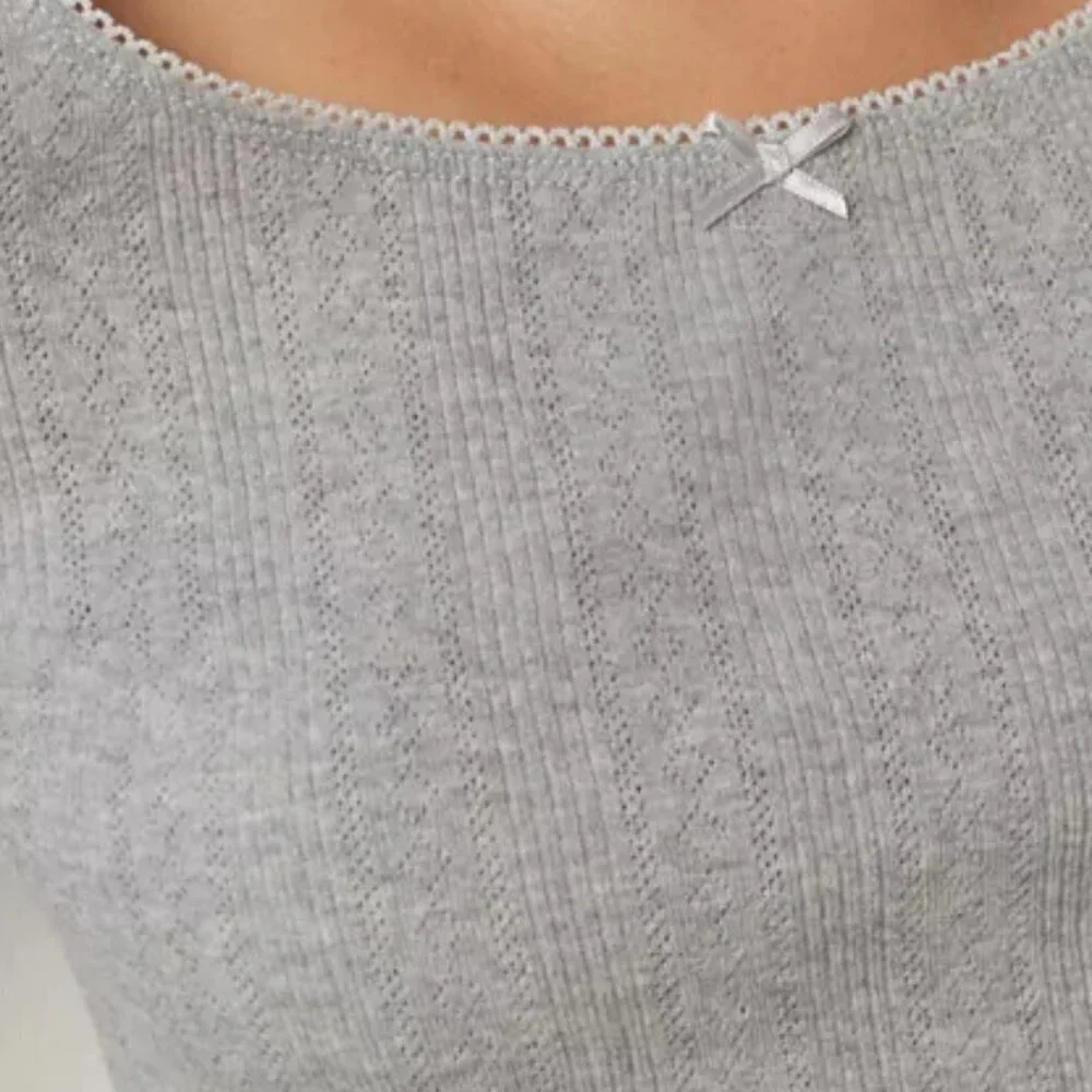 NWT UO Out From Under Sleepless Nights Grey Pointelle Crop Top